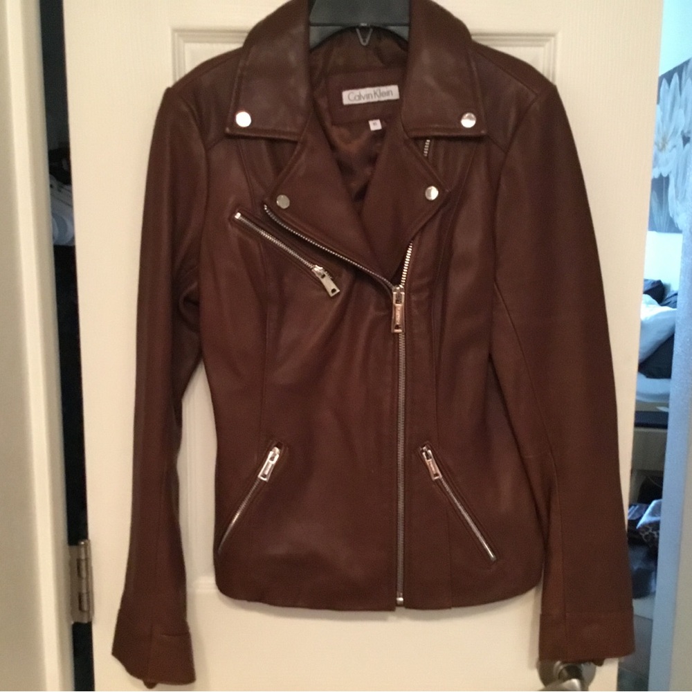 Calvin Klein, Moto, biker jacket, brown, leather X small
